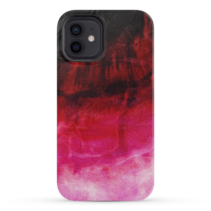 iPhone 12 mini StrongFit Red pink paint strokes abstract phonecase by Josie