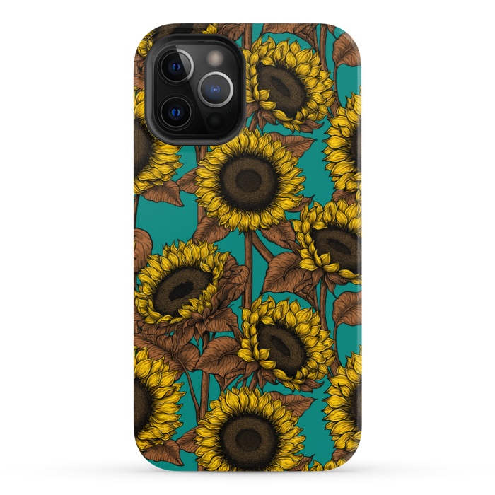 iPhone 12 Pro StrongFit Sunflowers on turquoise by Katerina Kirilova