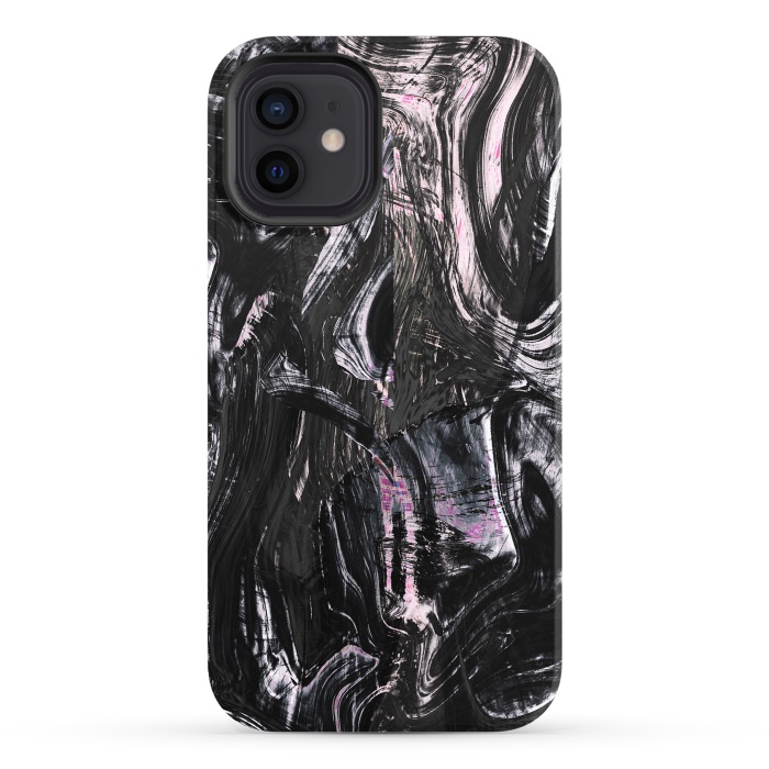 iPhone 12 StrongFit Brushed black pink ink marble by Oana 