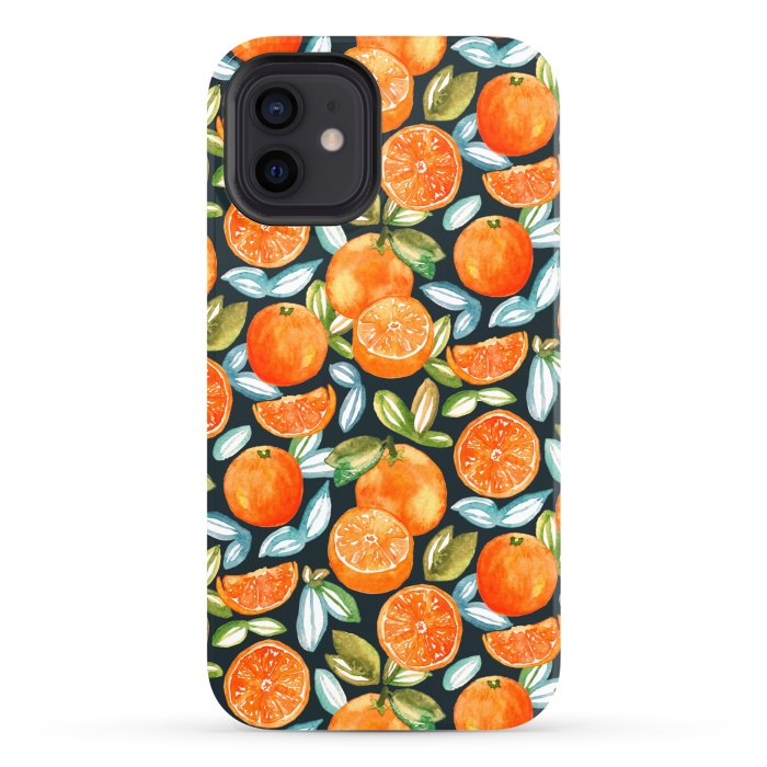 iPhone 12 StrongFit Oranges On Navy  by Tigatiga