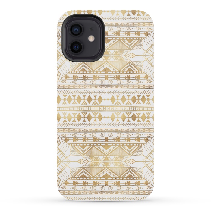 iPhone 12 mini StrongFit Trendy Gold Geometric Tribal Aztec Pattern by InovArts