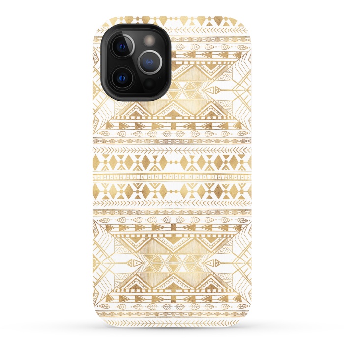 iPhone 12 Pro StrongFit Trendy Gold Geometric Tribal Aztec Pattern by InovArts