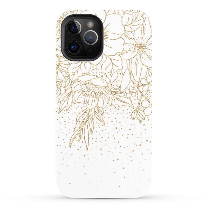 iPhone 12 Pro StrongFit Cute Gold floral doodles and confetti design by InovArts