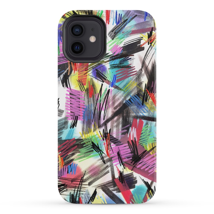 iPhone 12 mini StrongFit Wild Colorful Scratches and Strokes  by Ninola Design