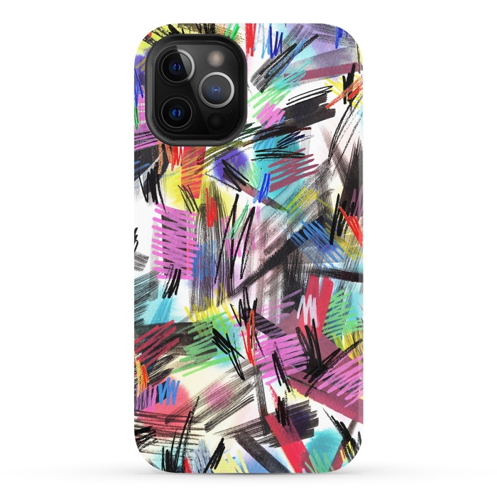 iPhone 12 Pro StrongFit Wild Colorful Scratches and Strokes  by Ninola Design