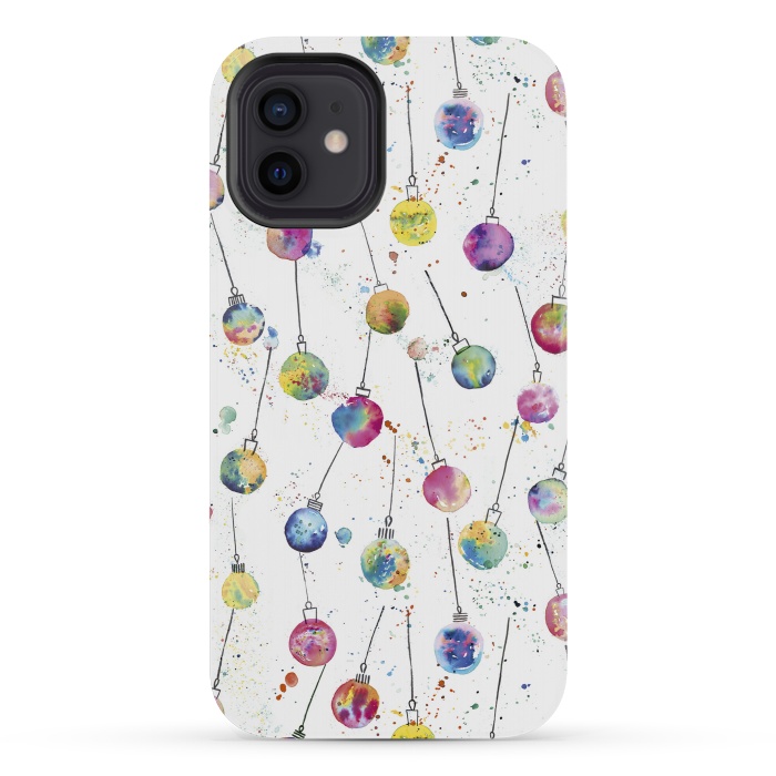 iPhone 12 mini StrongFit Christmas Watercolor Baubles by Ninola Design