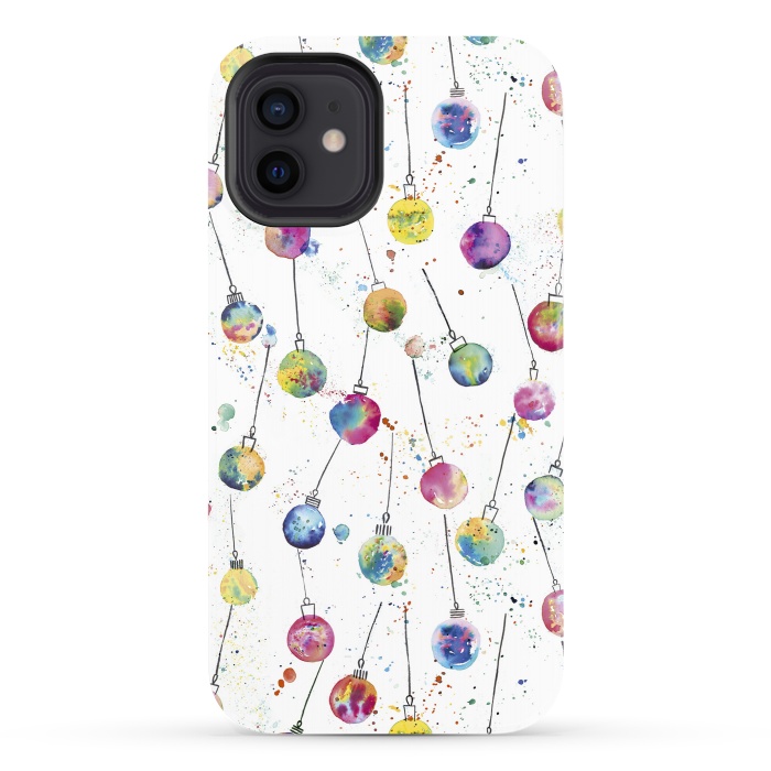 iPhone 12 StrongFit Christmas Watercolor Baubles by Ninola Design