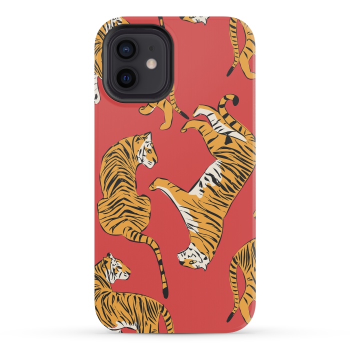 iPhone 12 mini StrongFit Tiger Pattern, red, 005 by Jelena Obradovic