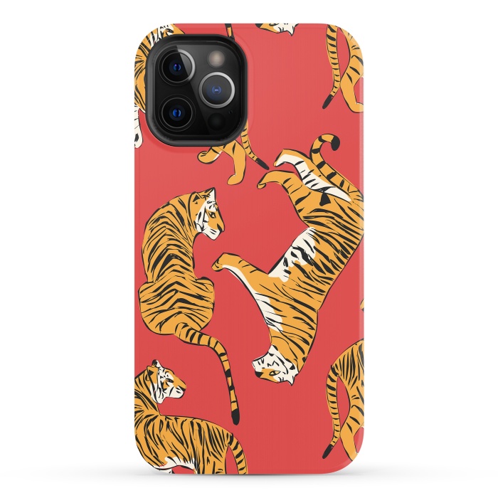 iPhone 12 Pro StrongFit Tiger Pattern, red, 005 by Jelena Obradovic
