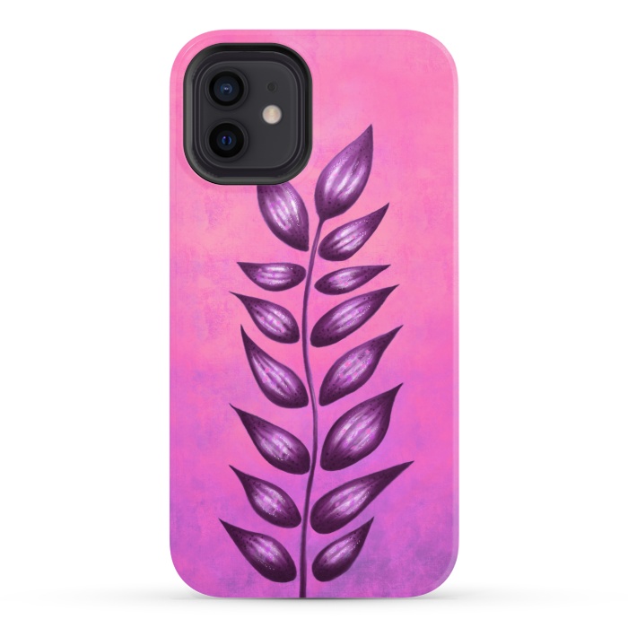 iPhone 12 StrongFit Abstract Plant Surreal Botanical Art In Pink And Purple by Boriana Giormova