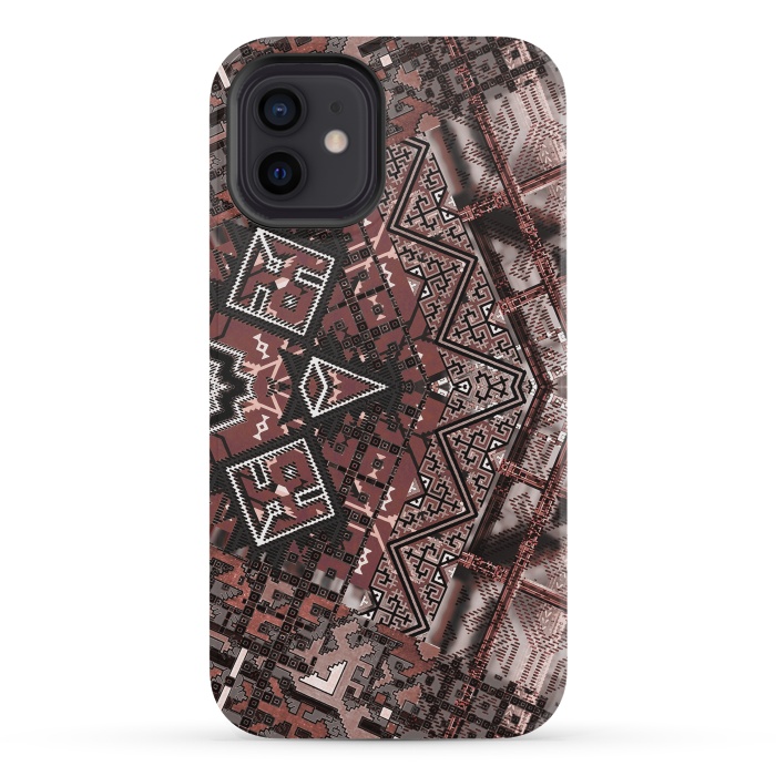 iPhone 12 mini StrongFit Ethnic brown geometric pattern by Oana 