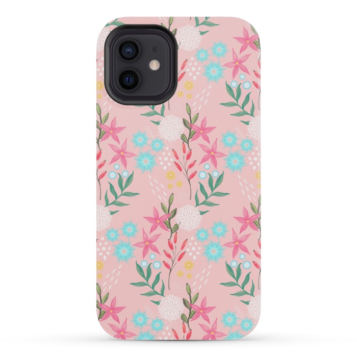 iPhone 12 mini StrongFit Cute Pink Flowers Creative Art Pattern by InovArts