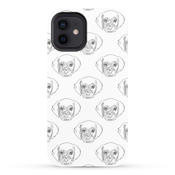 iPhone 12 StrongFit Cute Gray Puppy Dog Hand Drawn Strokes Pattern by InovArts
