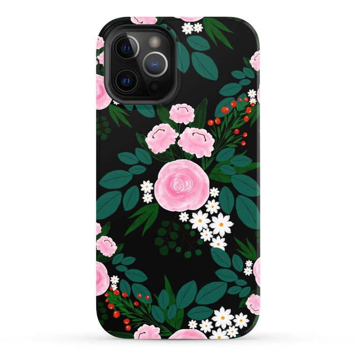 iPhone 12 Pro StrongFit Elegant Pink and white Floral watercolor Paint  by InovArts
