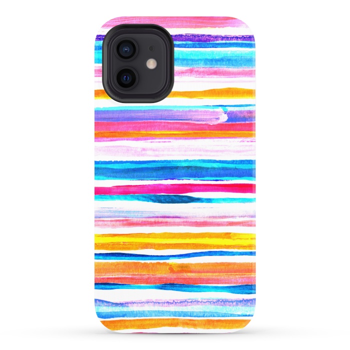 iPhone 12 StrongFit Bright Hand Painted Gouache Beach Chair Stripes by Micklyn Le Feuvre