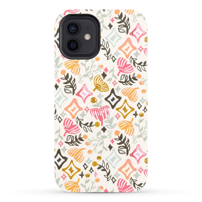 iPhone 12 StrongFit Autumn Abstract Ginkgo & Berry Pattern  by Tigatiga