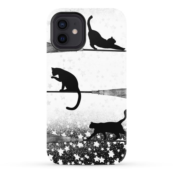 iPhone 12 StrongFit black cats flying on witch brooms by Oana 