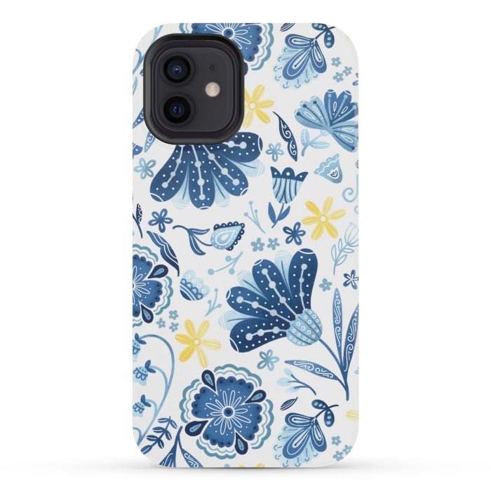 iPhone 12 mini StrongFit Intricate Blue Floral by Noonday Design