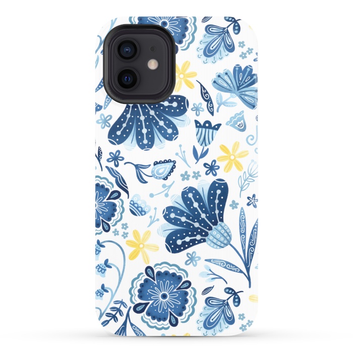 iPhone 12 StrongFit Intricate Blue Floral by Noonday Design
