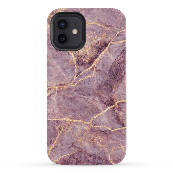 iPhone 12 mini StrongFit Pink Marble with Gold fake Glitter by ArtsCase