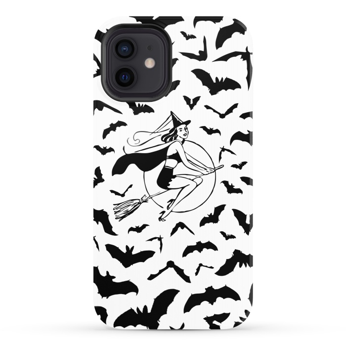 iPhone 12 StrongFit Witch and flying bats vintage illustration by Oana 