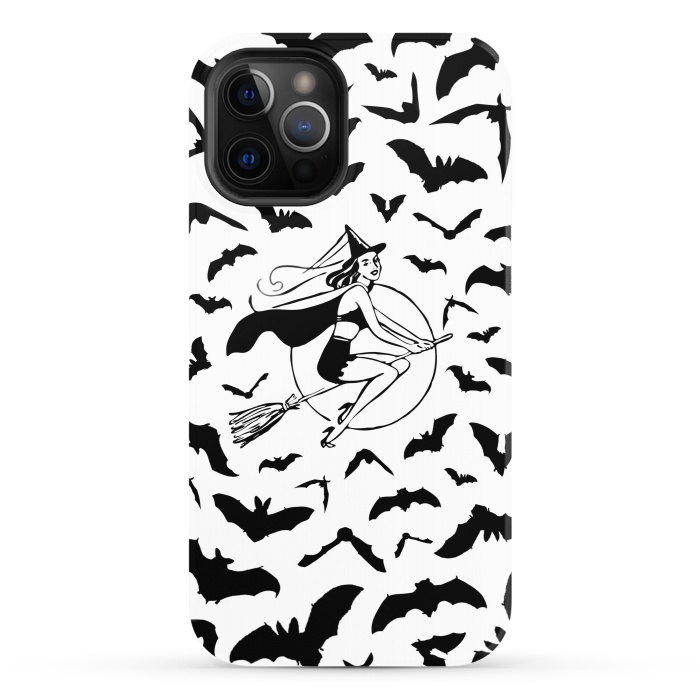iPhone 12 Pro StrongFit Witch and flying bats vintage illustration by Oana 