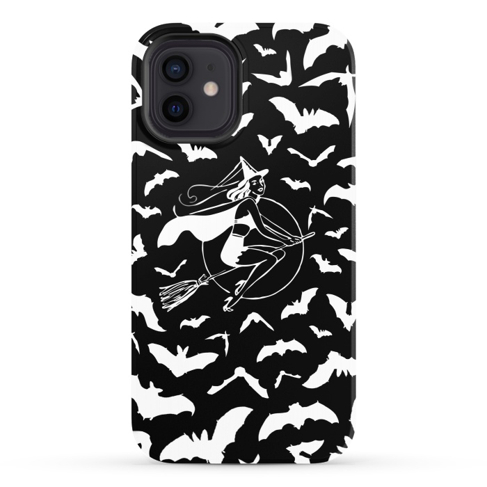 iPhone 12 StrongFit Pin-up witch and flying bats pattern by Oana 