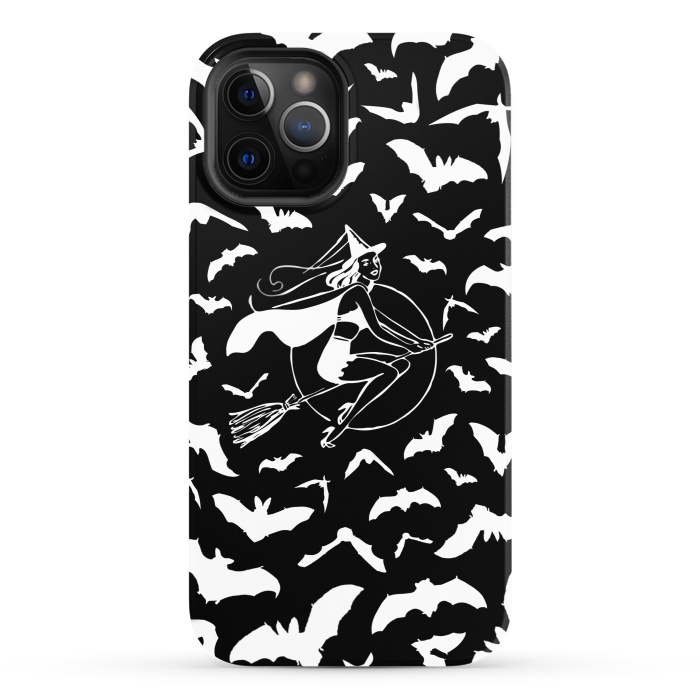 iPhone 12 Pro StrongFit Pin-up witch and flying bats pattern by Oana 