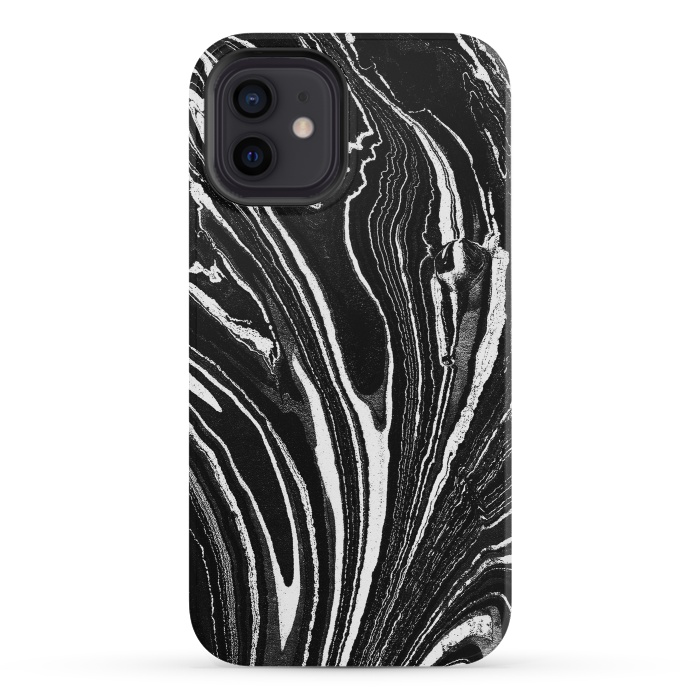 iPhone 12 mini StrongFit Dark minimal marble stripes art by Oana 