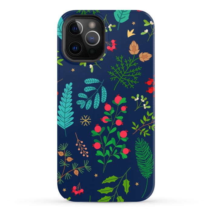 iPhone 12 Pro StrongFit Holiday Christmas with Branches Mistletoe and Berries by ArtsCase
