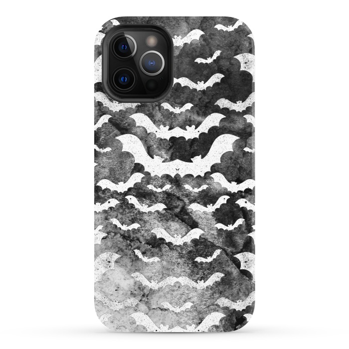 iPhone 12 Pro StrongFit White star dust bats on monochrome marble sky by Oana 