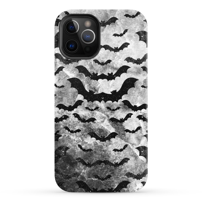 iPhone 12 Pro StrongFit Black star dust bats pattern on monochrome marble by Oana 