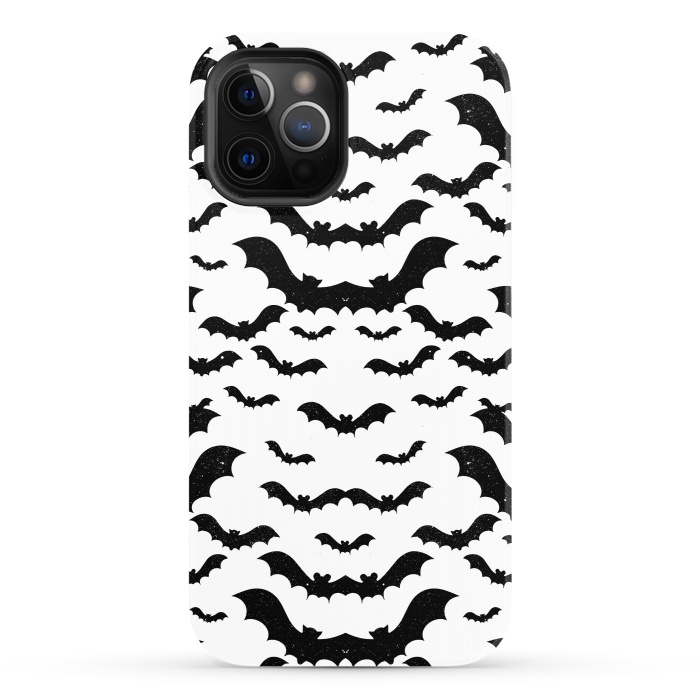 iPhone 12 Pro StrongFit Black star dust flying bats Halloween pattern by Oana 