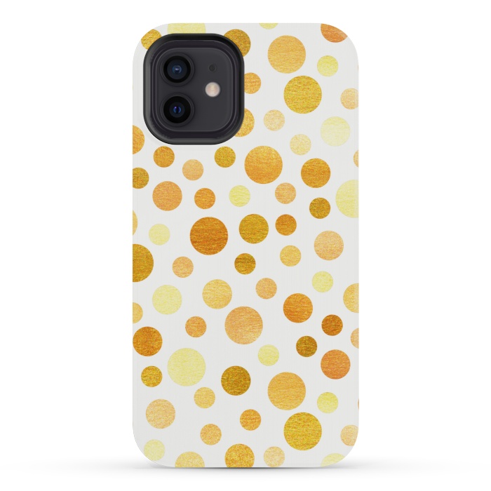 iPhone 12 mini StrongFit Gold Polka Dots  by Tigatiga