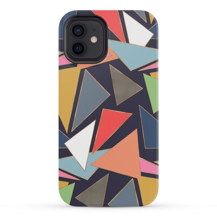 iPhone 12 mini StrongFit Modern Contemporary Gold Strokes Colorful Triangles by InovArts