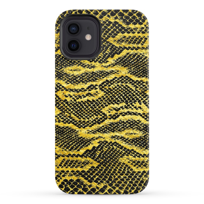 iPhone 12 StrongFit Black and Gold Snake Skin II by Art Design Works