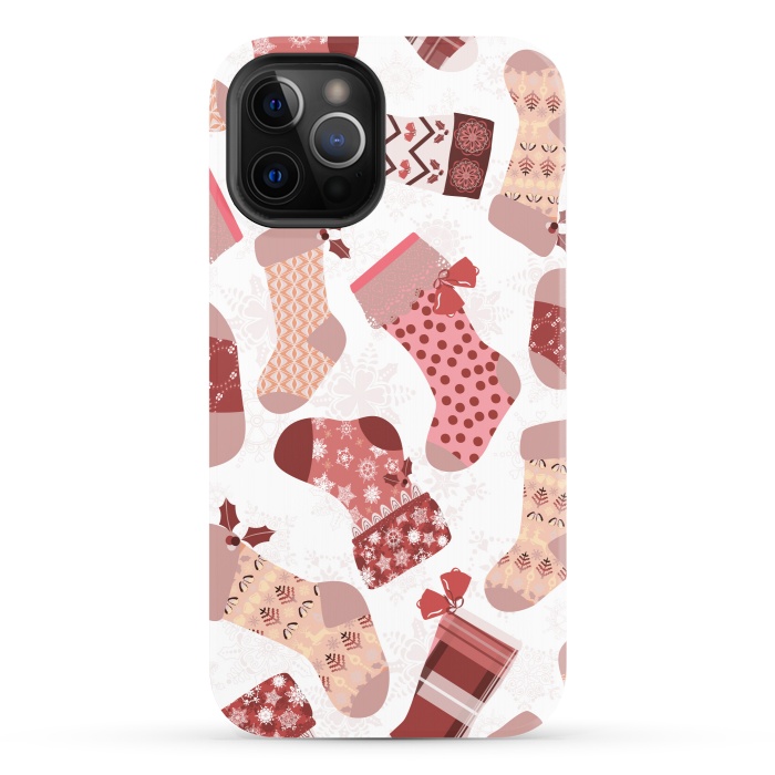 iPhone 12 Pro StrongFit Christmas Stockings in Pink and Beige by Paula Ohreen