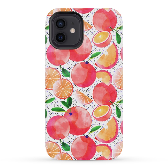 iPhone 12 mini StrongFit Citrus Tropical | Juicy Fruits Polka Dots | Food Orange Grapefruit Pink Watercolor Botanica by Uma Prabhakar Gokhale