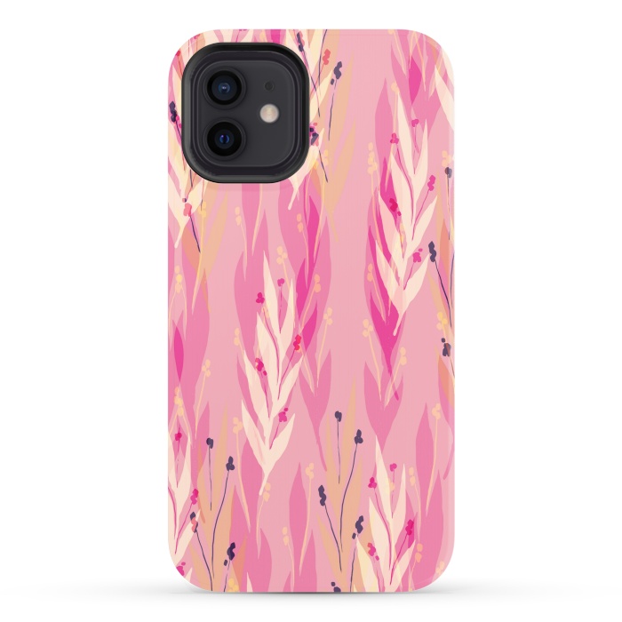 iPhone 12 StrongFit pink leaf pattern by MALLIKA