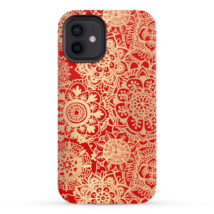 iPhone 12 StrongFit Red and Gold Mandala Pattern by Julie Erin Designs