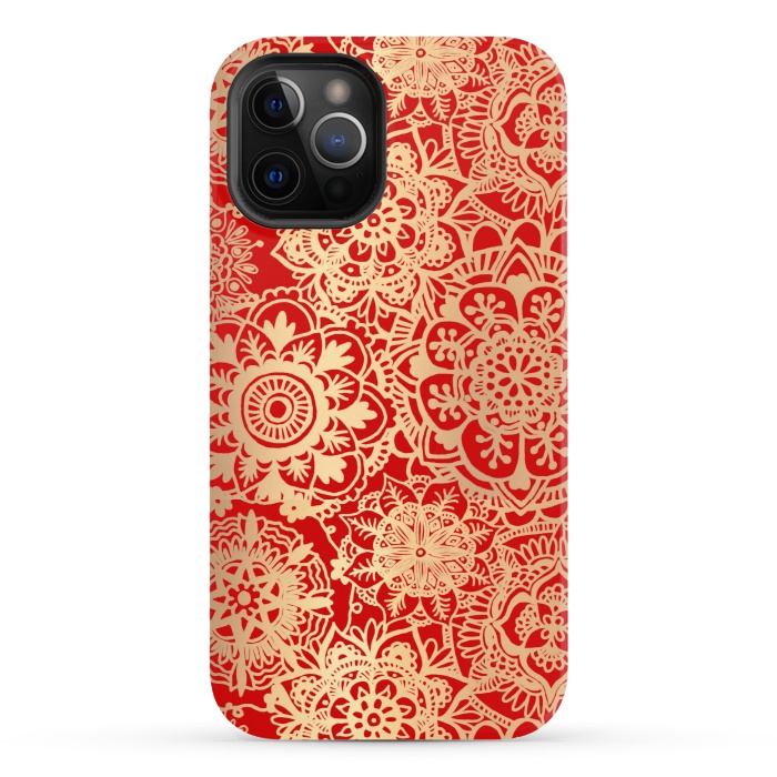 iPhone 12 Pro StrongFit Red and Gold Mandala Pattern by Julie Erin Designs