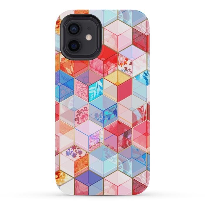 iPhone 12 mini StrongFit Ruby and Topaz Kaleidoscope Cubes by Micklyn Le Feuvre