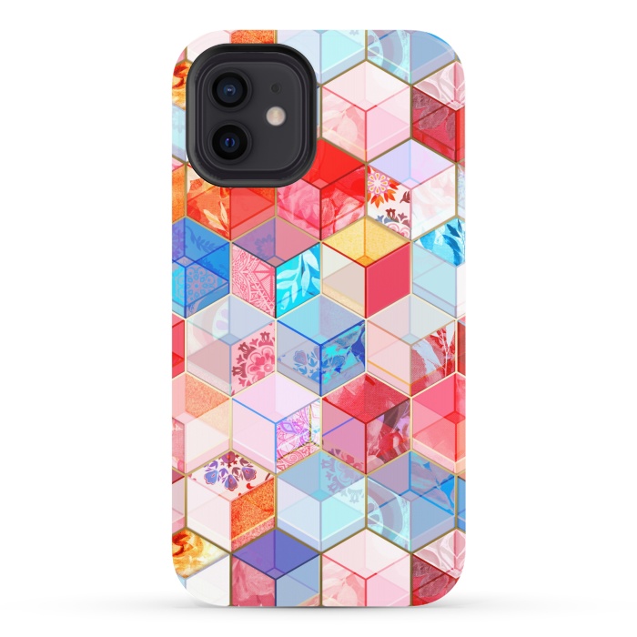 iPhone 12 StrongFit Ruby and Topaz Kaleidoscope Cubes by Micklyn Le Feuvre