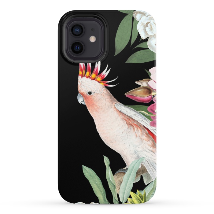 iPhone 12 StrongFit Vintage Pink Cockatoo with Tropical Flowers by  Utart