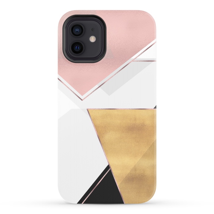 iPhone 12 StrongFit Stylish Gold and Rose Pink Geometric Abstract Design by InovArts