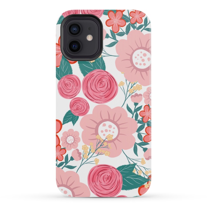iPhone 12 mini StrongFit Cute girly pink Hand Drawn Flowers design by InovArts
