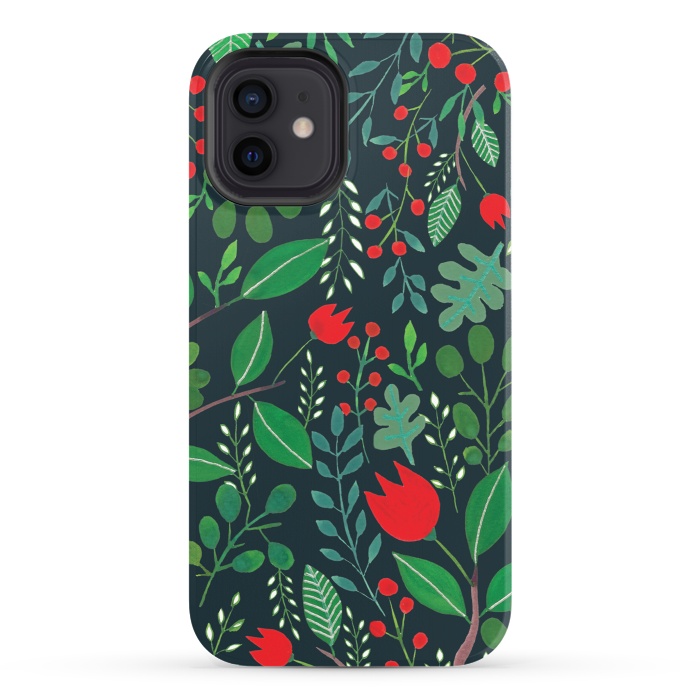 iPhone 12 StrongFit Christmas Floral Black by Hanny Agustine