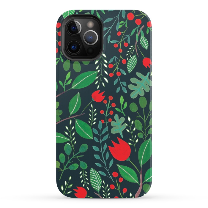 iPhone 12 Pro StrongFit Christmas Floral Black by Hanny Agustine
