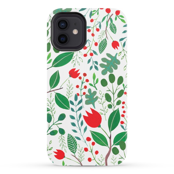 iPhone 12 StrongFit Christmas Floral White by Hanny Agustine