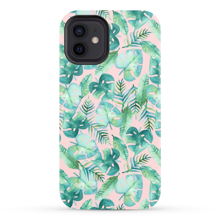 iPhone 12 StrongFit Cyan Tropical Jungle on Pink by Tangerine-Tane